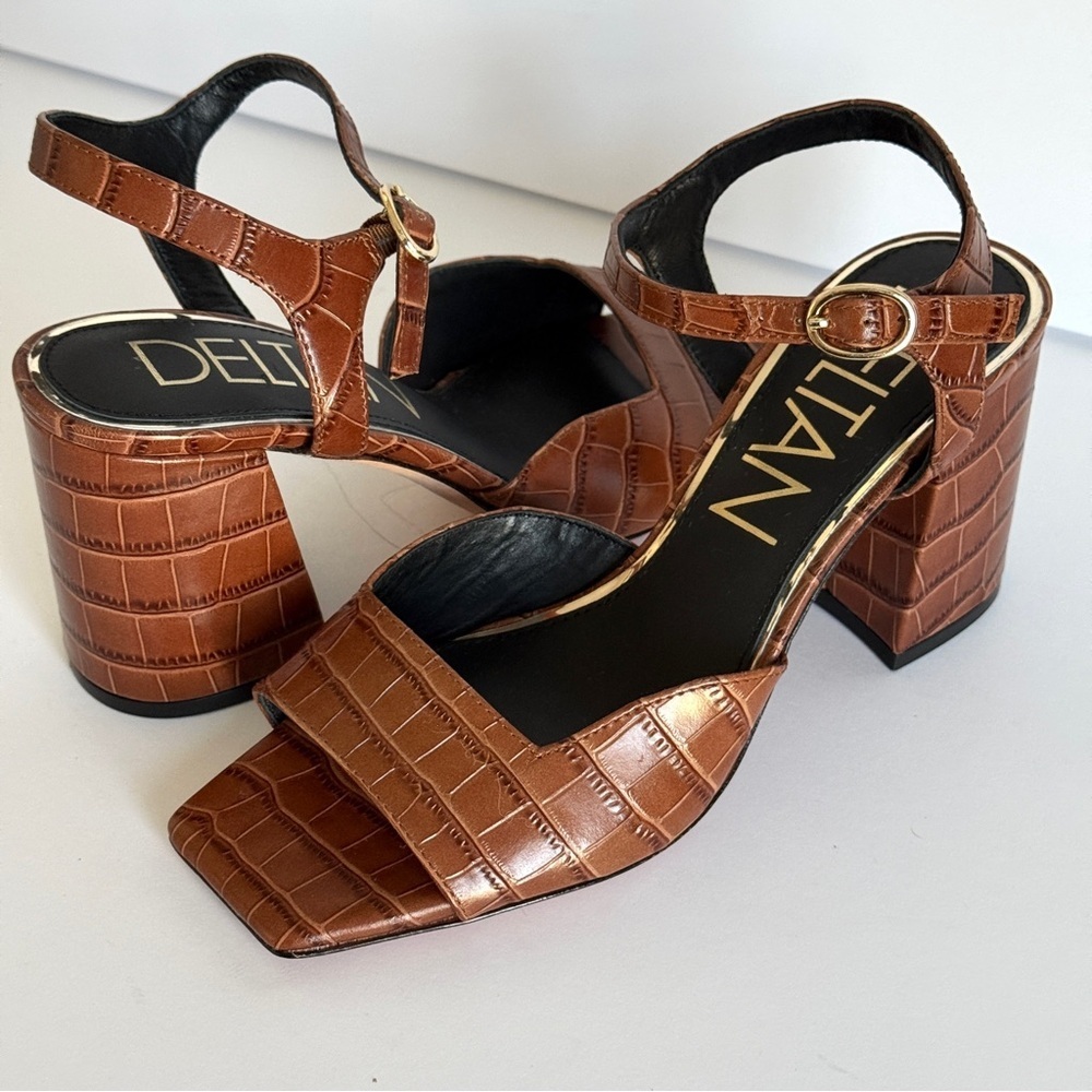 Deltan Crocodile Print Women's Block Heel Open Toe Sandals Size 6.5 - Picture 5 of 10